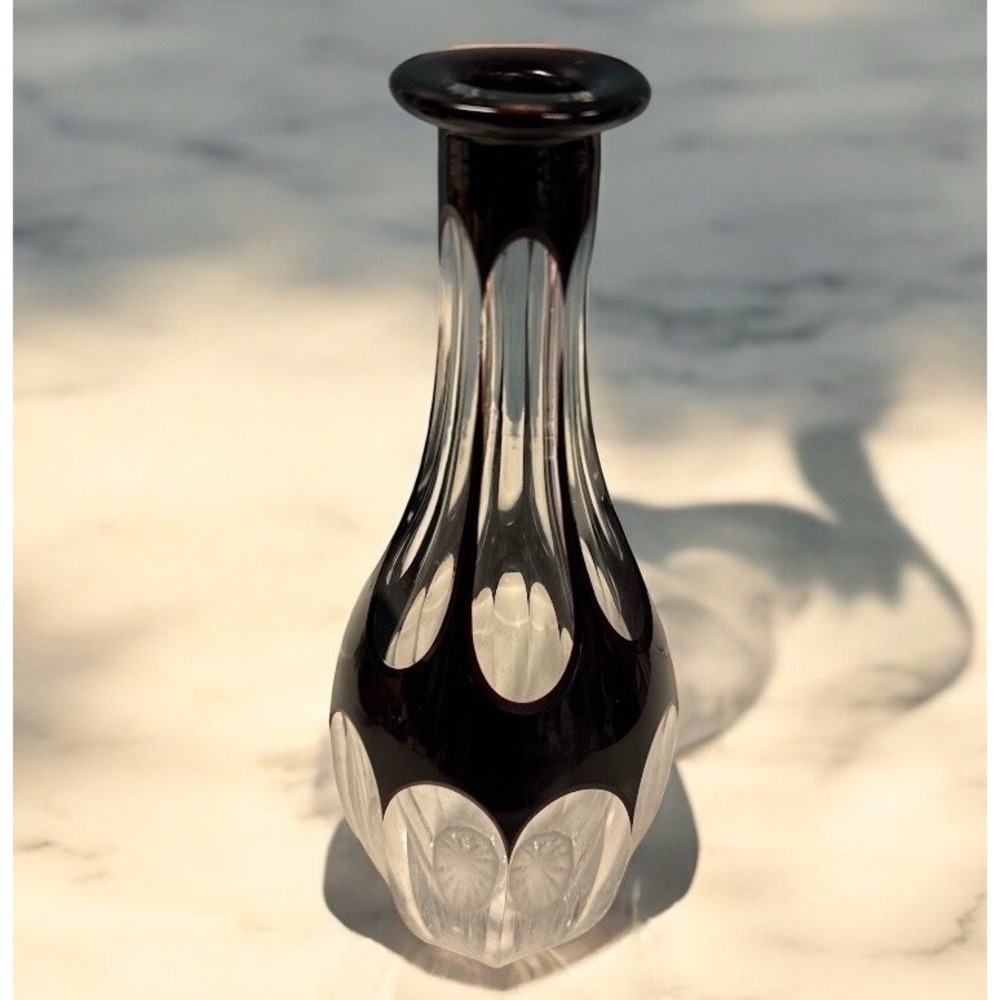 Vintage‎ Burgundy Ruby Cut To Clear 9" Bohemian Wine Liquor Decanter No Stopper